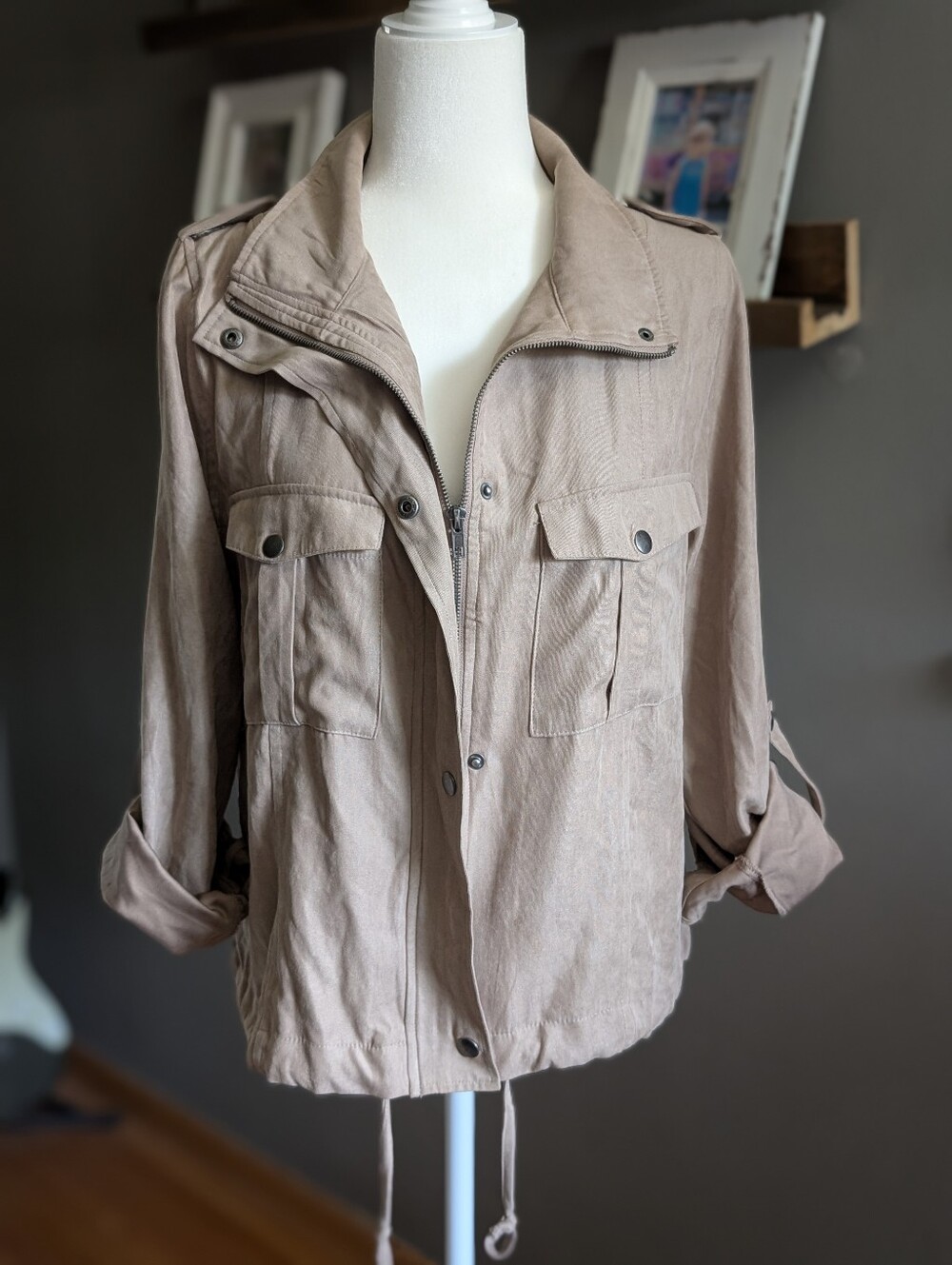 STACCATO Neutral Beige Cargo Jacket Light Casual Fall Layering Coat Large